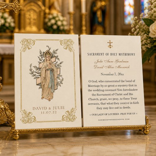 アイボリーとゴールドのカトリック ルルドの結婚式の祈り