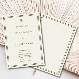 アイボリーとゴールドのヤシの木の結婚式Save the Date セーブザデート