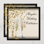 アイボリーとゴールドの誕生日パーティー 招待状 (正面/裏面)