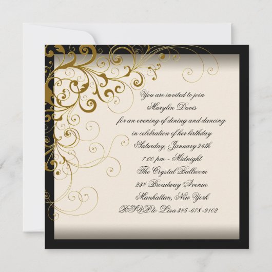 アイボリーとゴールドの誕生日パーティー 招待状 (裏面)