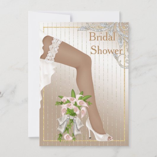 アイボリーとサテンアフリカ系アメリカブライダルシャワー 招待状 (正面)