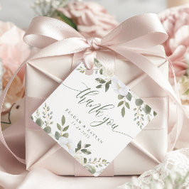 アイボリーとセージのエレガントなフラワーの結婚式のお礼 フェイバータグ