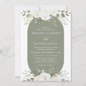 アイボリーとセージのエレガントな花のウェディング 招待状 (正面)