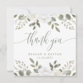 アイボリーとセージのフラワーモチーフの結婚式サンクスカード サンキューカード (正面)