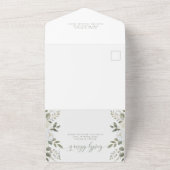 アイボリーとセージの洗練された花の結婚式 オールインワン招待状 (外側)