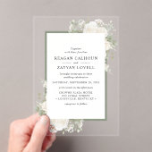 アイボリーとセージエレガントフローラフレ結婚ーム アクリル招待状 (インサイチュ (ポータブル))