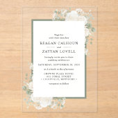 アイボリーとセージエレガントフローラフレ結婚ーム アクリル招待状 (正面)