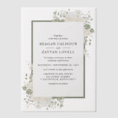 アイボリーとセージエレガントフローラフレ結婚ーム ベラム紙招待状 (正面)
