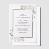 アイボリーとセージエレガントフローラフレ結婚ーム ベラム紙招待状 (オフセット)