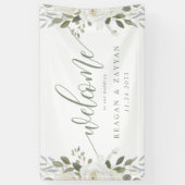 アイボリーとセージエレガントフローラ結婚の歓迎 横断幕 (縦)