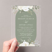 アイボリーとセージエレガントフローラ結婚ズ アクリル招待状 (インサイチュ (ポータブル))
