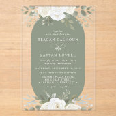 アイボリーとセージエレガントフローラ結婚ズ アクリル招待状 (正面)