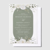 アイボリーとセージエレガントフローラ結婚ズ ベラム紙招待状 (オフセット)