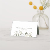 アイボリーとセージエレガントフローラ結婚テーブル プレイスカード (裏面)