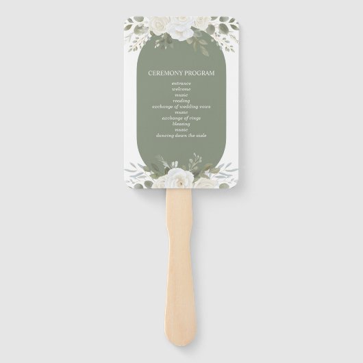 アイボリーとセージエレガントフローラ結婚式 プログラム ハンドファン (裏面)
