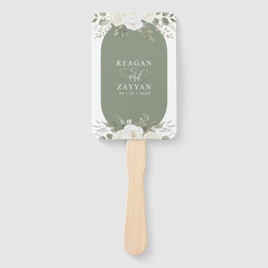 アイボリーとセージエレガントフローラ結婚式 プログラム ハンドファン (正面)