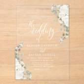 アイボリーとセージシックなスクリプエレガントトフローラ結婚 アクリル招待状 (正面)