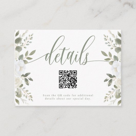 アイボリーとセージフローラQRコード結婚の詳細 エンクロージャーカード (正面)