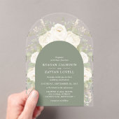 アイボリーとセージモダンアーエレガントクフローラ結婚ズ アクリル招待状 (インサイチュ (ポータブル))