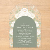 アイボリーとセージモダンアーエレガントクフローラ結婚ズ アクリル招待状 (正面)