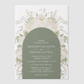 アイボリーとセージモダンアーエレガントクフローラ結婚ズ ベラム紙招待状 (正面)