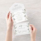 アイボリーとセージ洗練されたフローラ結婚ズ オールインワン招待状 (貼ってはがせる)