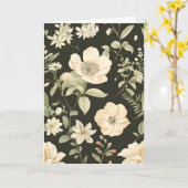 アイボリーとセージ緑のフローラオンブラック カード (黄色い花)