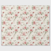 アイボリーとソフトピンクのローズのフラワーブライダルシャワー ラッピングペーパー (フラット)