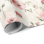 アイボリーとソフトピンクのローズのフラワーブライダルシャワー ラッピングペーパー (ロールコーナー)