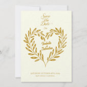 アイボリーとダークゴールドハートの結婚式お知らせカード 招待状 (正面)