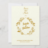 アイボリーとダーク金ゴールドダイヤモンド日付を保存結婚する 招待状 (正面)