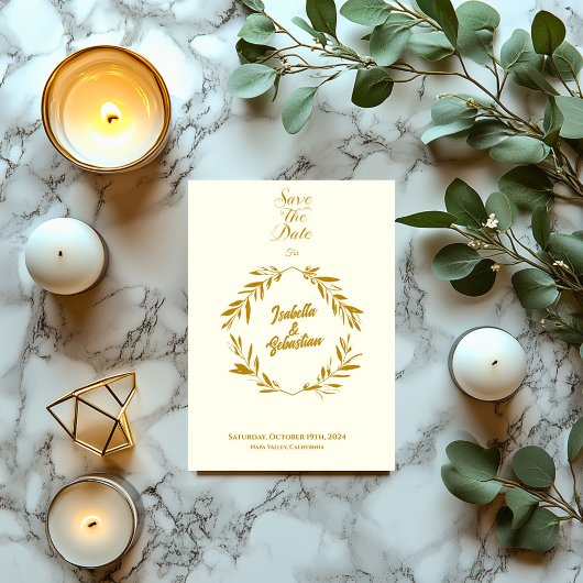 アイボリーとダーク金ゴールドダイヤモンド日付を保存結婚する 招待状