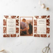 アイボリーとテラコッタモンステラ離れの写真結婚の写真 三つ折り招待状 (内部)