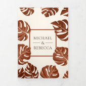 アイボリーとテラコッタモンステラ離れの写真結婚の写真 三つ折り招待状 (カバー)