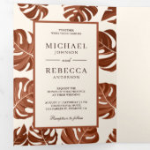 アイボリーとテラコッタモンステラ離れの写真結婚の写真 三つ折り招待状 (内部最初)