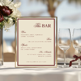 アイボリーとバーガンディーのThe Wedding Barドリンクメニューサイン ポスター