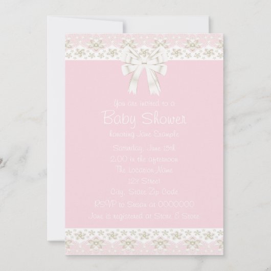 アイボリーとピンクのヴィンテージベビーガールシャワー 招待状 (裏面)