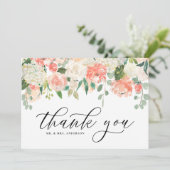 アイボリーとピンクの水彩 牡丹とハイドランジア サンキューカード (スタンド正面)