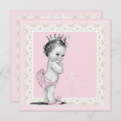 アイボリーとピンクの赤ちゃんガールシャワー 招待状 (正面/裏面)