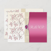 アイボリーとピンクの返信カード 出欠カード (正面/裏面)