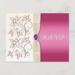 アイボリーとピンクの返信カード 出欠カード