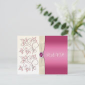 アイボリーとピンクの返信カード 出欠カード (スタンド正面)