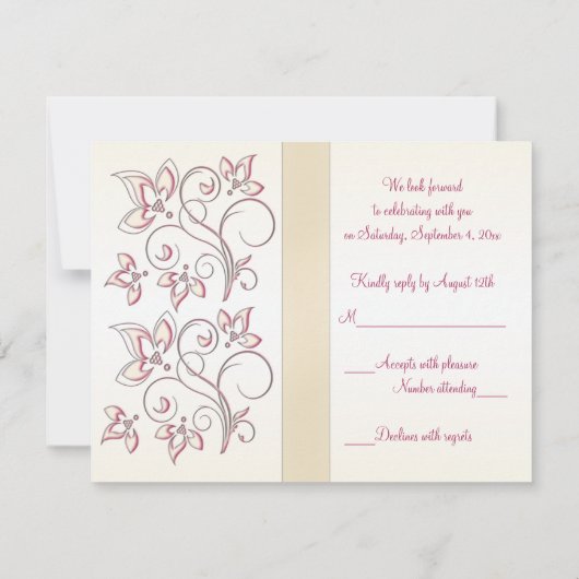 アイボリーとピンクの返信カード 出欠カード (裏面)