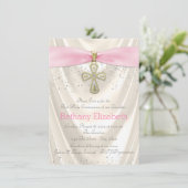 アイボリーとピンククロスファースト・コミュニオンサテン 招待状 (スタンド正面)