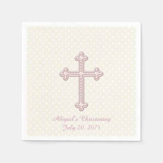 アイボリーとピンククロス《キリスト教》洗礼式や命名式 スタンダードカクテルナプキン (正面)