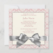 アイボリーとピンクダマスクベビーガールフォト《キリスト教》洗礼式や命名式 招待状 (裏面)