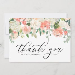 アイボリーとピーチの水彩 牡丹とハイドランジア サンキューカード