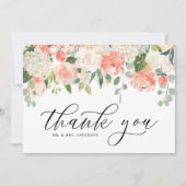 アイボリーとピーチウォーターカラー牡丹と紫陽花 サンキューカード (正面)