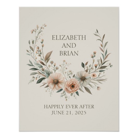 アイボリーとフラッシュのミニマリストボホーフラワー ポスター (正面)