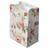 アイボリーとブッシュピンクのローズの花のプリンセスシャワー ミディアムペーパーバッグ (裏面アングル)